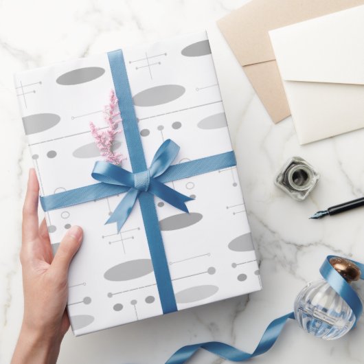 Graue und weiße MCM Mitte+Jahrhundert Abstrakt Mod Geschenkpapier (Schenken)