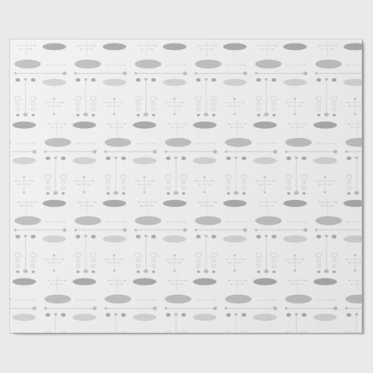 Graue und weiße MCM Mitte+Jahrhundert Abstrakt Mod Geschenkpapier (Flach)