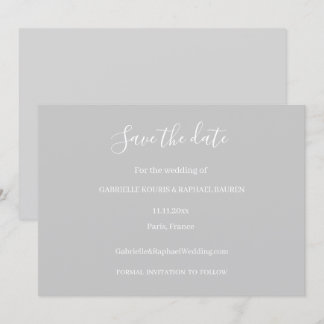 Graue und weiße minimalist Save-the-Date-Hochzeit Einladung