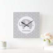Graue und weiße Mod Elephant Wall Clock Quadratische Wanduhr (Zuhause)