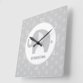 Graue und weiße Mod Elephant Wall Clock Quadratische Wanduhr (Winkel)