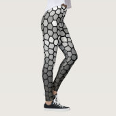 Graue und weiße moderne geometrische Mosaikwabenrü Leggings (Rechts)