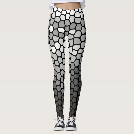 Graue und weiße moderne geometrische Mosaikwabenrü Leggings (Vorderseite)