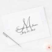 Graue und weiße Monogramm-Rectangle-Hochzeitstempe Rechteckiger Aufkleber (Umschlag)