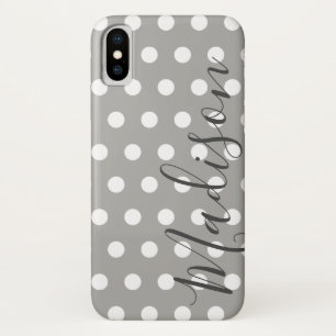 Graue und weiße Polka Dot Personalisierter Name Case-Mate iPhone Hülle