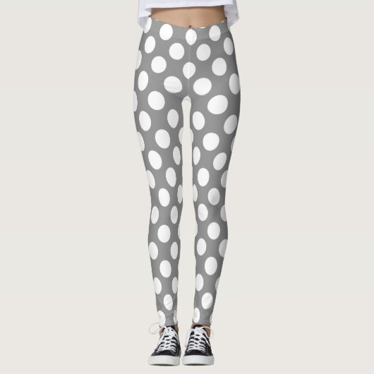 Graue und weiße Polka-Punkte Leggings (Vorderseite)
