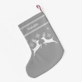 Graue und weiße Rentiere mit Schneeflocken Weihnac Kleiner Weihnachtsstrumpf (Rückseite (Hängend))