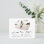 Graue und weiße romantische Rahmen mit Foto Save The Date (Stehend Vorderseite)