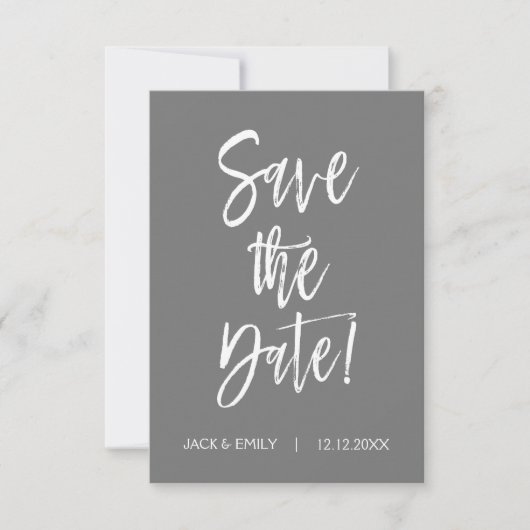 Graue und weiße Save the Date-Karte Date (Vorderseite)