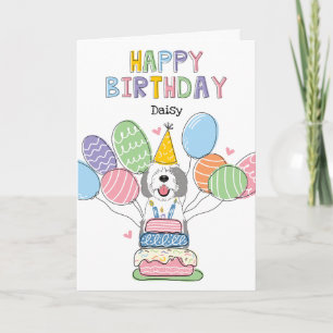 Graue und weiße Schafaddel Hund zum Geburtstag glü Karte