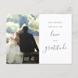 Graue und weiße Schrift Foto Hochzeit Danke Postkarte