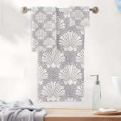 Graue und weiße Seashell Badhandtuch Set