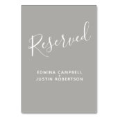 Graue und weiße Skripttabelle vorbehalten Tischnummer (Rückseite)