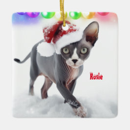 Graue und weiße Sphynx Weihnachten Keramikornament