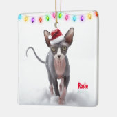 Graue und weiße Sphynx Weihnachten Keramikornament (Links)