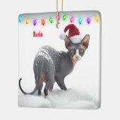Graue und weiße Sphynx Weihnachten Keramikornament (Links)