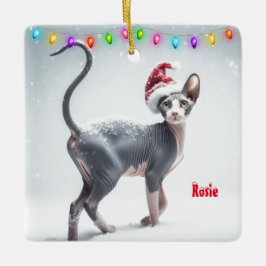 Graue und weiße Sphynx Weihnachten Keramikornament