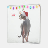 Graue und weiße Sphynx Weihnachten Keramikornament (Links)