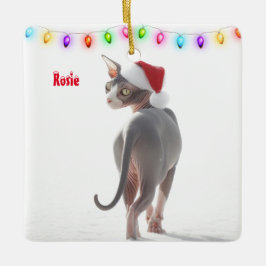 Graue und weiße Sphynx Weihnachten Keramikornament