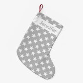Graue und weiße Sternmuster mit Individuelle Name Kleiner Weihnachtsstrumpf (Vorderansicht (hängend))