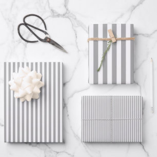 Graue und weiße Streifen Geschenkpapier Set