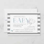 Graue und weiße Streifen hellblaue Boys Babydusche Einladung (Vorderseite)