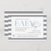 Graue und weiße Streifen hellblaue Boys Babydusche Einladung (Vorne/Hinten)