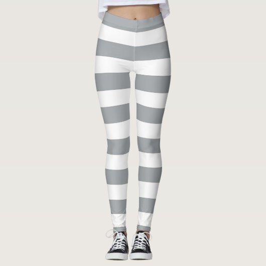 Graue und weiße Streifen Leggings (Vorderseite)