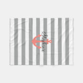 Graue und weiße Streifen mit Korallenöffnung Fleecedecke (Vorderseite (Horizontal))