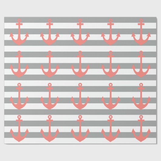 Graue und weiße Streifen mit Korallenöffnung Geschenkpapier (Flach)