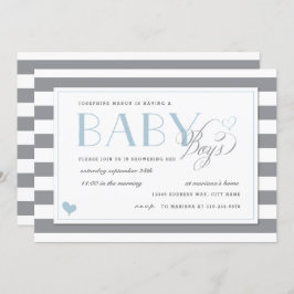 Graue und weiße Stripe Twins Baby Boy Dusche Blau Einladung