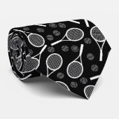 Graue und weiße Tennis Vater Ball Racket Pattern S Krawatte (Gerollt)