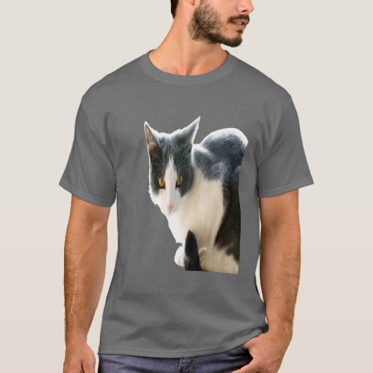 Graue und weiße Tuxedo Cat Vector Art T-Shirt (Vorderseite)
