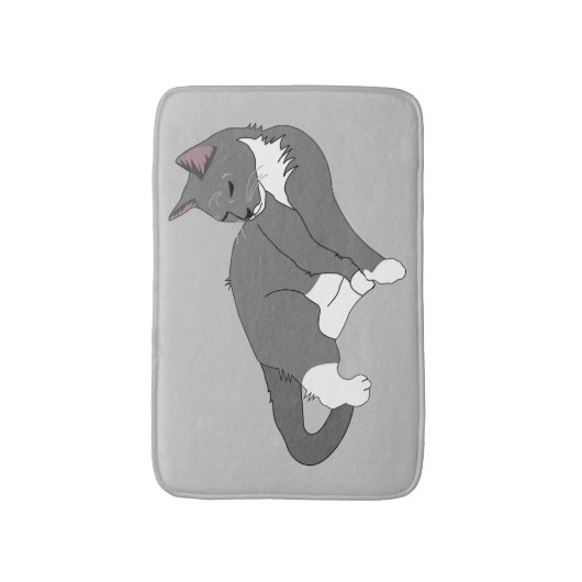 Graue und weiße Tuxedo Katze Badematte (Vorderseite Vertikal)