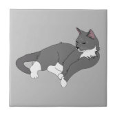 Graue und weiße Tuxedo Katze Fliese (Vorderseite)