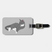 Graue und weiße Tuxedo Katze Gepäckanhänger (Vorderseite horizontal)