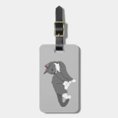 Graue und weiße Tuxedo Katze Gepäckanhänger (Vorderseite vertikal)