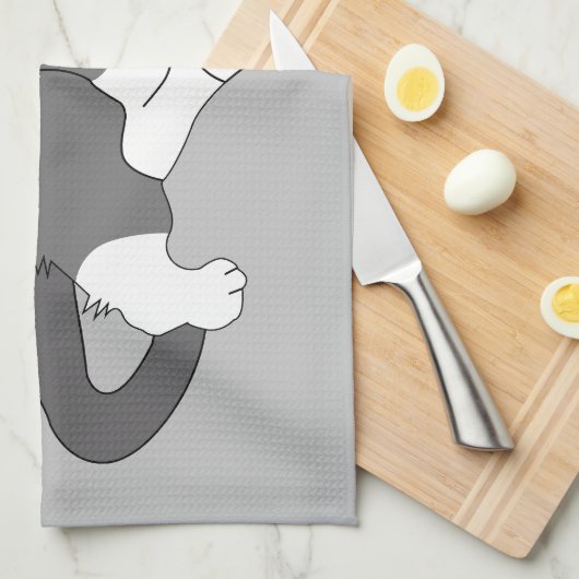 Graue und weiße Tuxedo Katze Geschirrtuch (Viertel Falte)