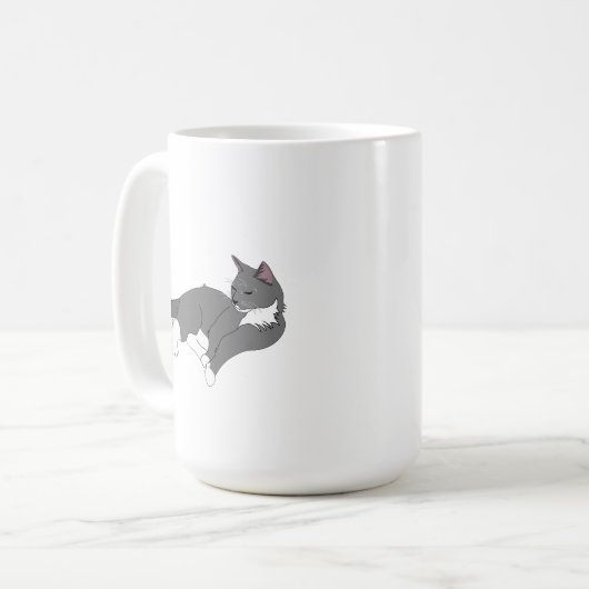 Graue und weiße Tuxedo Katze Kaffeetasse (Vorderseite Links)