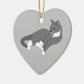 Graue und weiße Tuxedo Katze Keramik Ornament (Links)