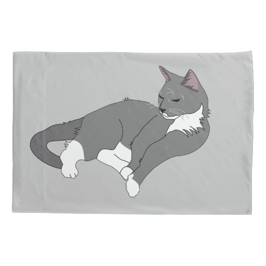 Graue und weiße Tuxedo Katze Kissenbezug (Rückseite)