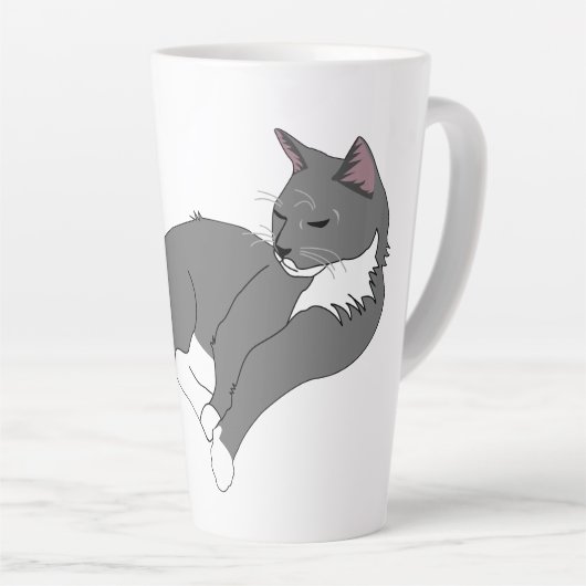 Graue und weiße Tuxedo Katze Milchtasse (Rechte Ecke)