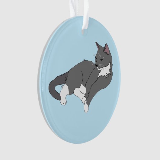 Graue und weiße Tuxedo Katze Ornament (Vorderseite)