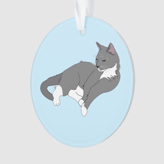 Graue und weiße Tuxedo Katze Ornament (Vorderseite)