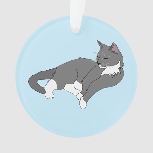 Graue und weiße Tuxedo Katze Ornament (Vorderseite)