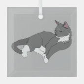 Graue und weiße Tuxedo Katze Ornament Aus Glas (Vorderseite)