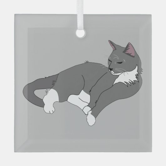Graue und weiße Tuxedo Katze Ornament Aus Glas (Vorderseite)