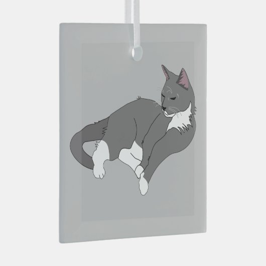 Graue und weiße Tuxedo Katze Ornament Aus Glas (Vorderseite Rechts)