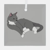 Graue und weiße Tuxedo Katze Ornament Aus Glas (Rückseite)