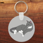 Graue und weiße Tuxedo Katze Schlüsselanhänger (Vorderseite)